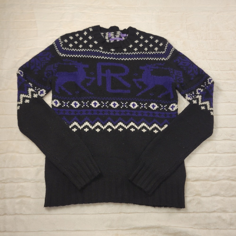 Ralph Lauren Purple Label Cashmere Sweater Mens S Black Fair Isle Stag $1995